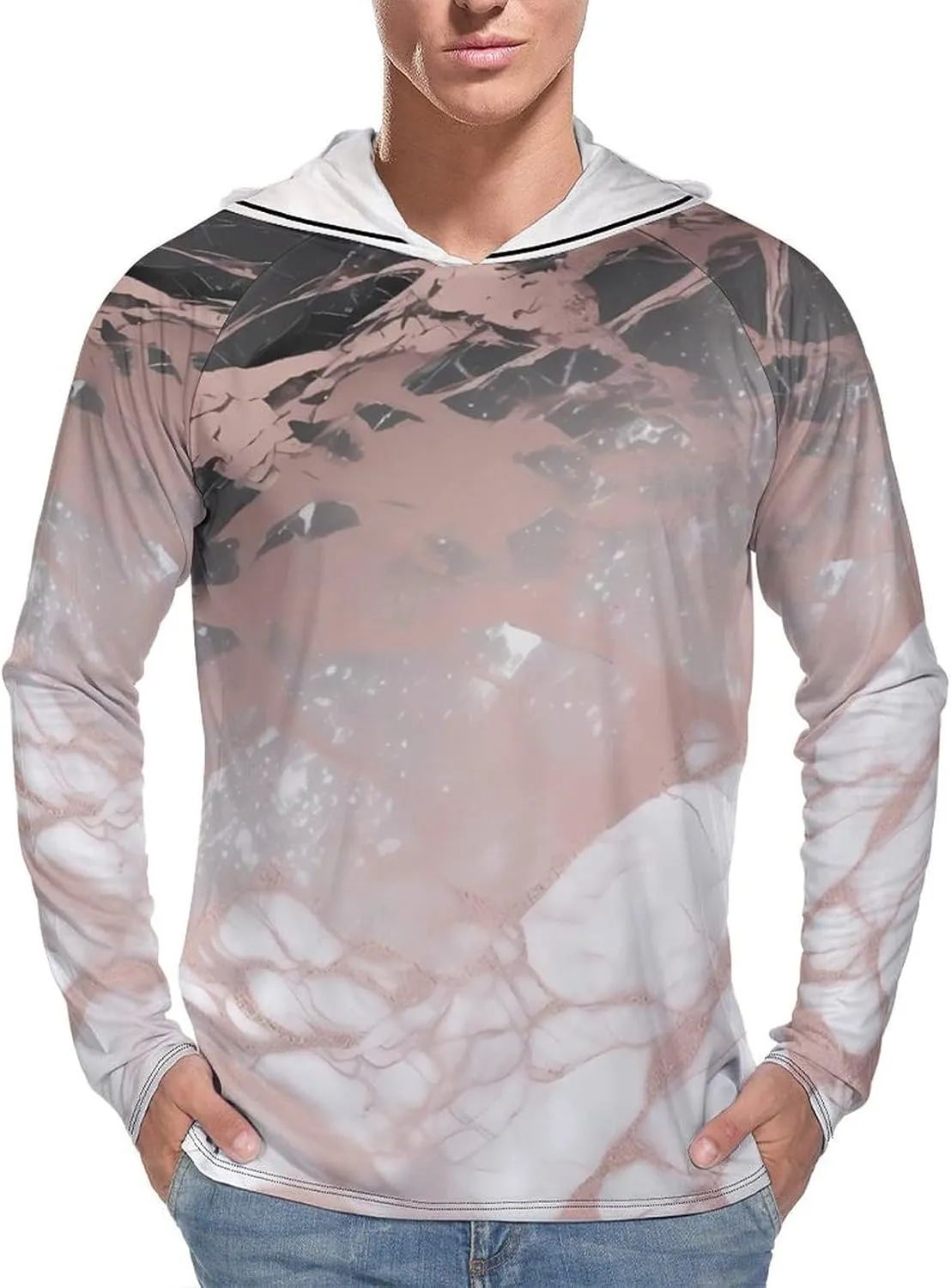 Men's UPF 50  Sun Protection Hoodie Outdoor UV Shirts Marble Color Rose Gold Long Sleeve Quick Dry Fishing Hiking Shirt