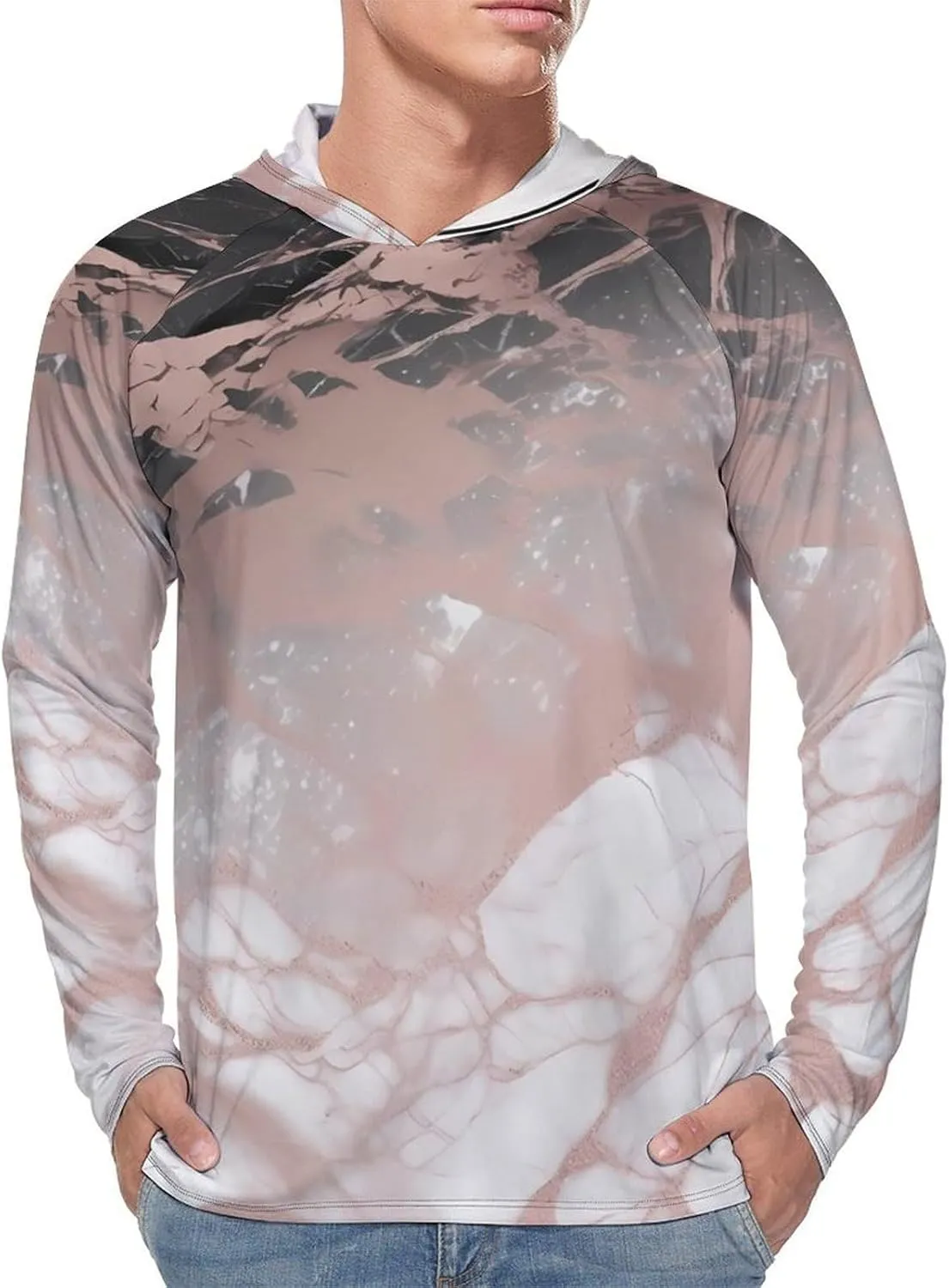 Men's UPF 50  Sun Protection Hoodie Outdoor UV Shirts Marble Color Rose Gold Long Sleeve Quick Dry Fishing Hiking Shirt