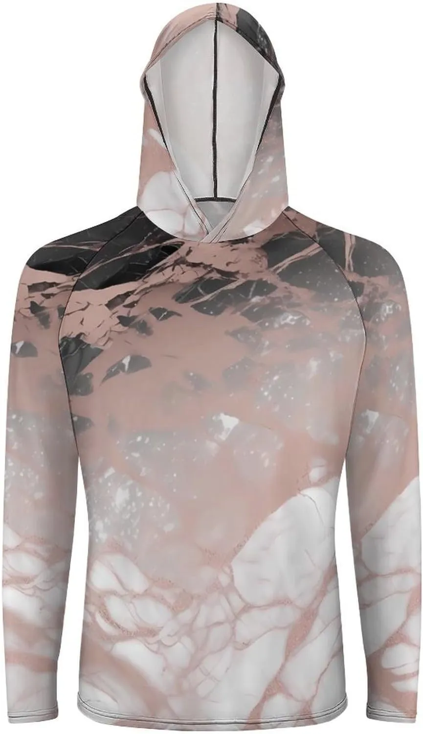 Men's UPF 50  Sun Protection Hoodie Outdoor UV Shirts Marble Color Rose Gold Long Sleeve Quick Dry Fishing Hiking Shirt