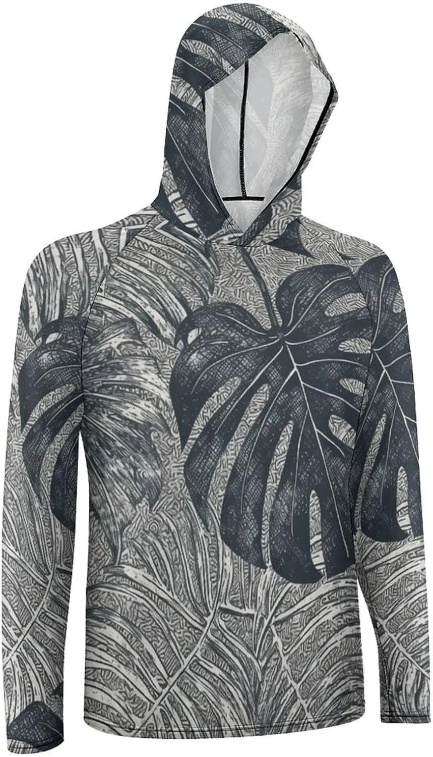Men's UPF 50  Sun Protection Hoodie Outdoor UV Shirts Monstera Leaves Long Sleeve Quick Dry Fishing Hiking Shirt