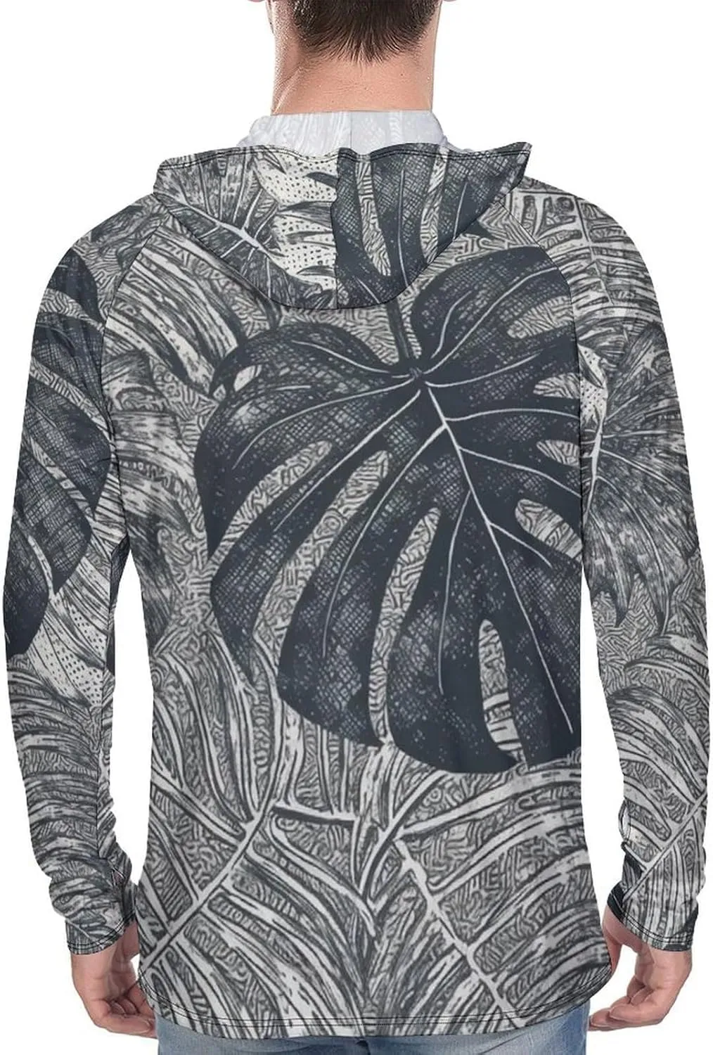Men's UPF 50  Sun Protection Hoodie Outdoor UV Shirts Monstera Leaves Long Sleeve Quick Dry Fishing Hiking Shirt