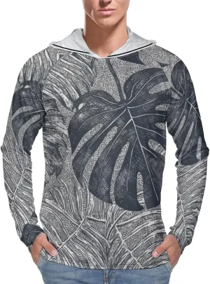 Men's UPF 50  Sun Protection Hoodie Outdoor UV Shirts Monstera Leaves Long Sleeve Quick Dry Fishing Hiking Shirt