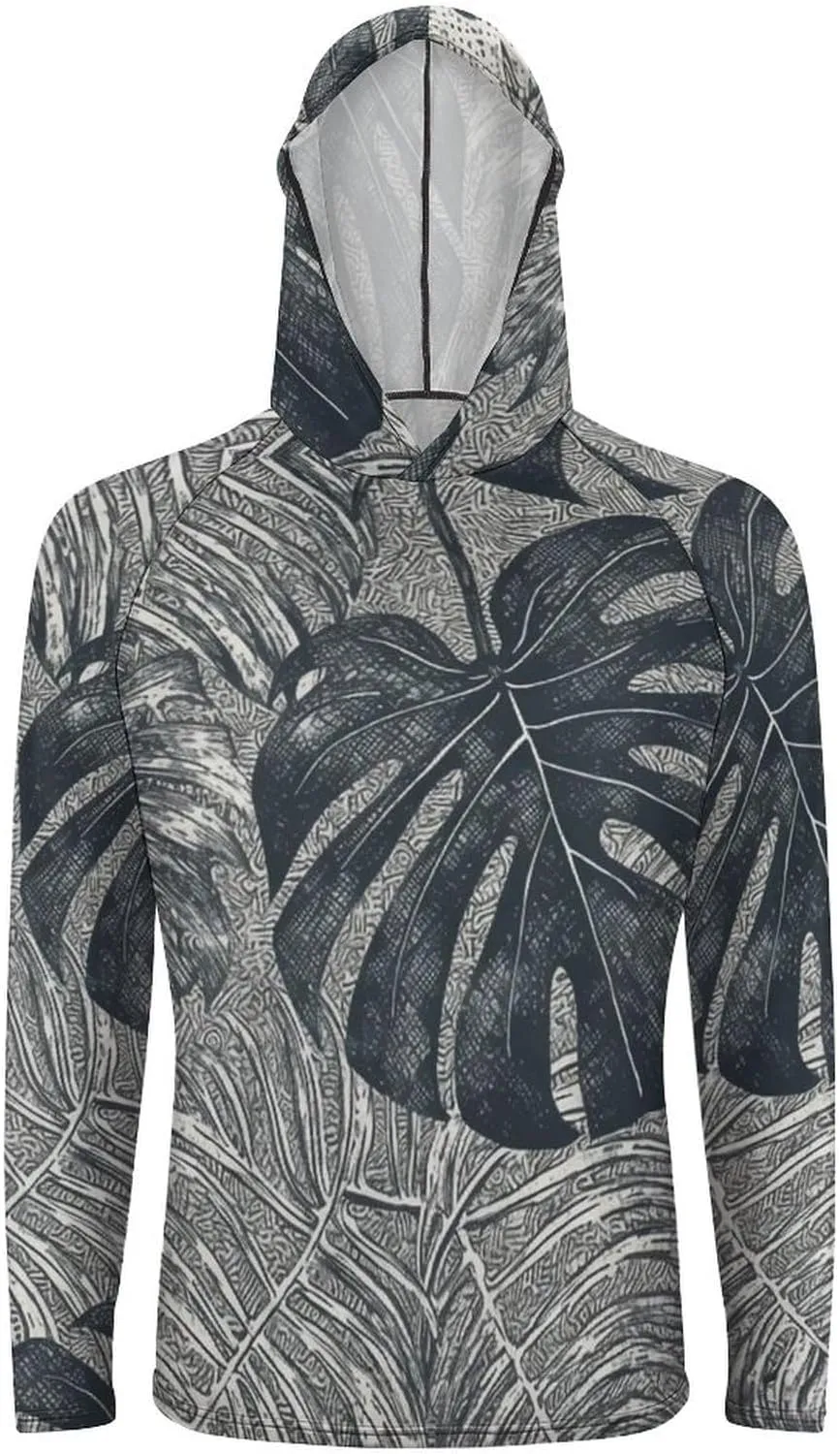Men's UPF 50  Sun Protection Hoodie Outdoor UV Shirts Monstera Leaves Long Sleeve Quick Dry Fishing Hiking Shirt