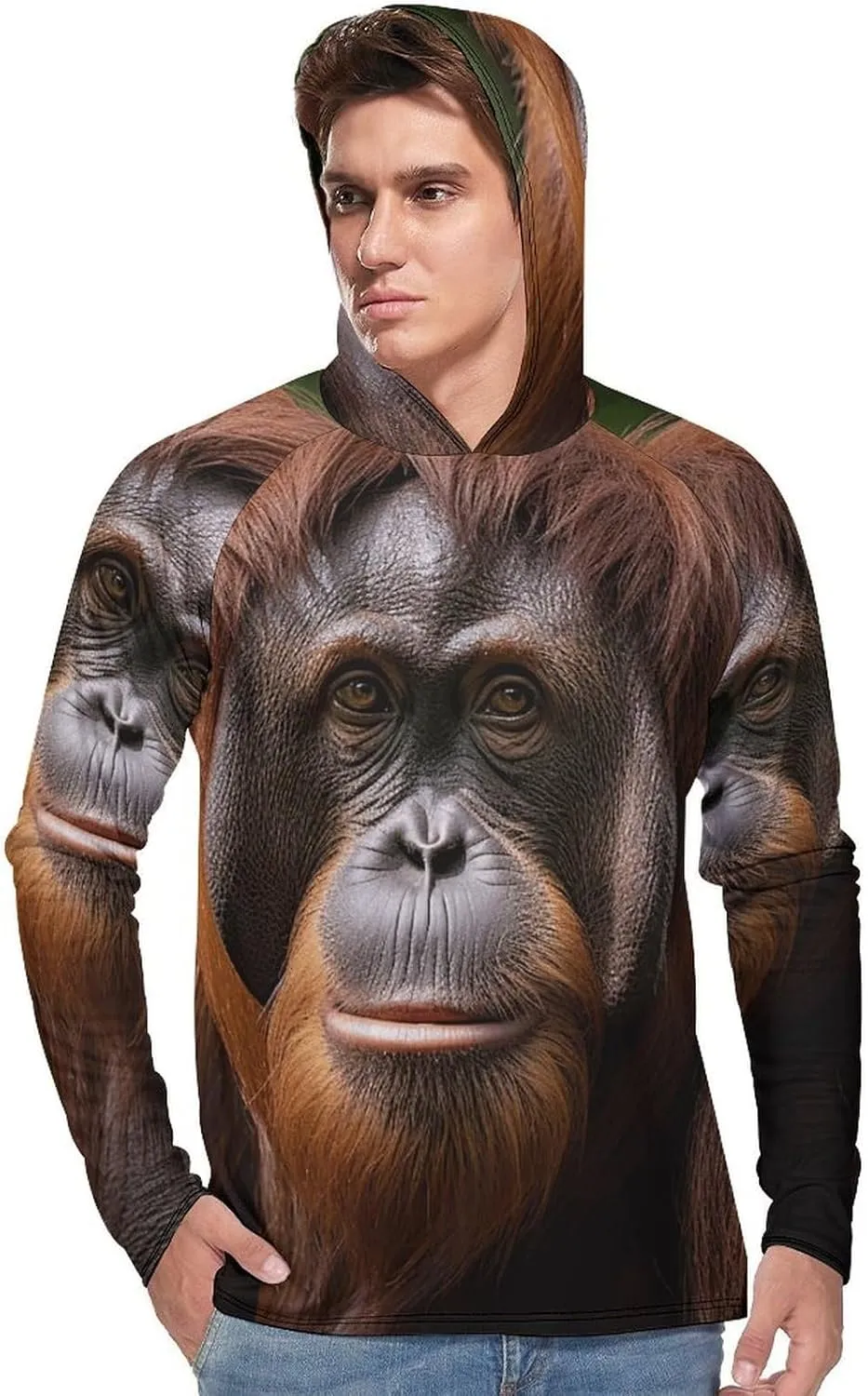 Men's UPF 50  Sun Protection Hoodie Outdoor UV Shirts Orangutan Taking Photo Long Sleeve Quick Dry Fishing Hiking Shirt