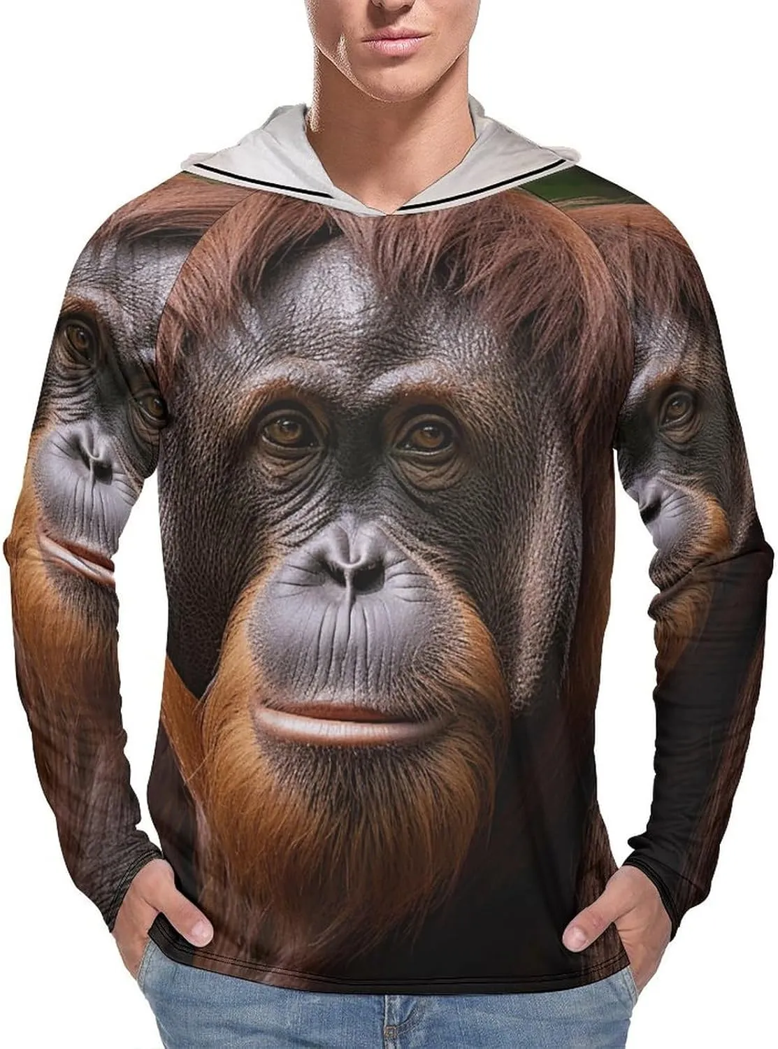 Men's UPF 50  Sun Protection Hoodie Outdoor UV Shirts Orangutan Taking Photo Long Sleeve Quick Dry Fishing Hiking Shirt