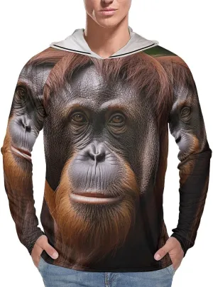 Men's UPF 50  Sun Protection Hoodie Outdoor UV Shirts Orangutan Taking Photo Long Sleeve Quick Dry Fishing Hiking Shirt