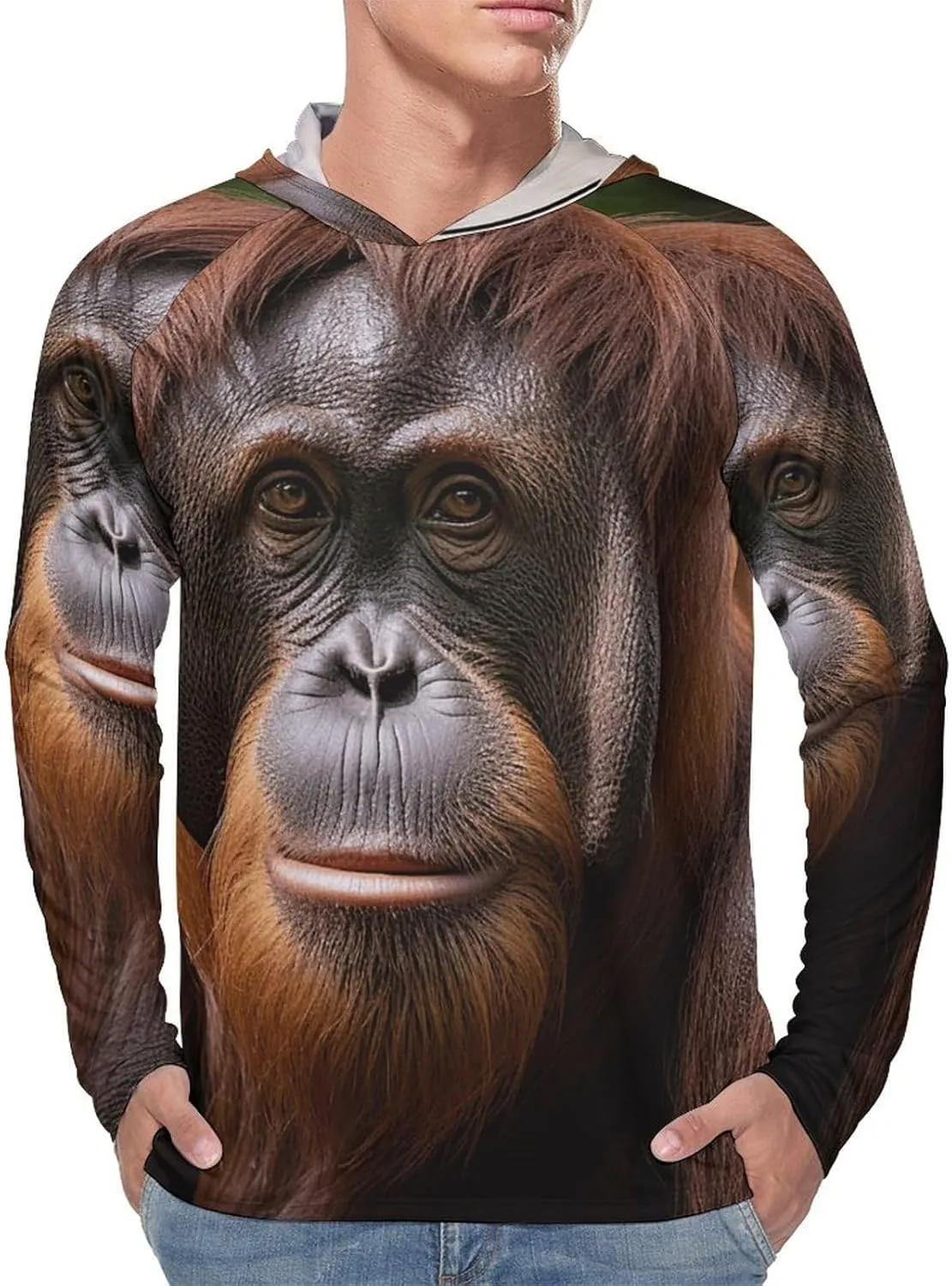 Men's UPF 50  Sun Protection Hoodie Outdoor UV Shirts Orangutan Taking Photo Long Sleeve Quick Dry Fishing Hiking Shirt