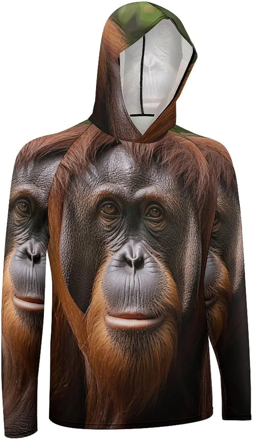 Men's UPF 50  Sun Protection Hoodie Outdoor UV Shirts Orangutan Taking Photo Long Sleeve Quick Dry Fishing Hiking Shirt