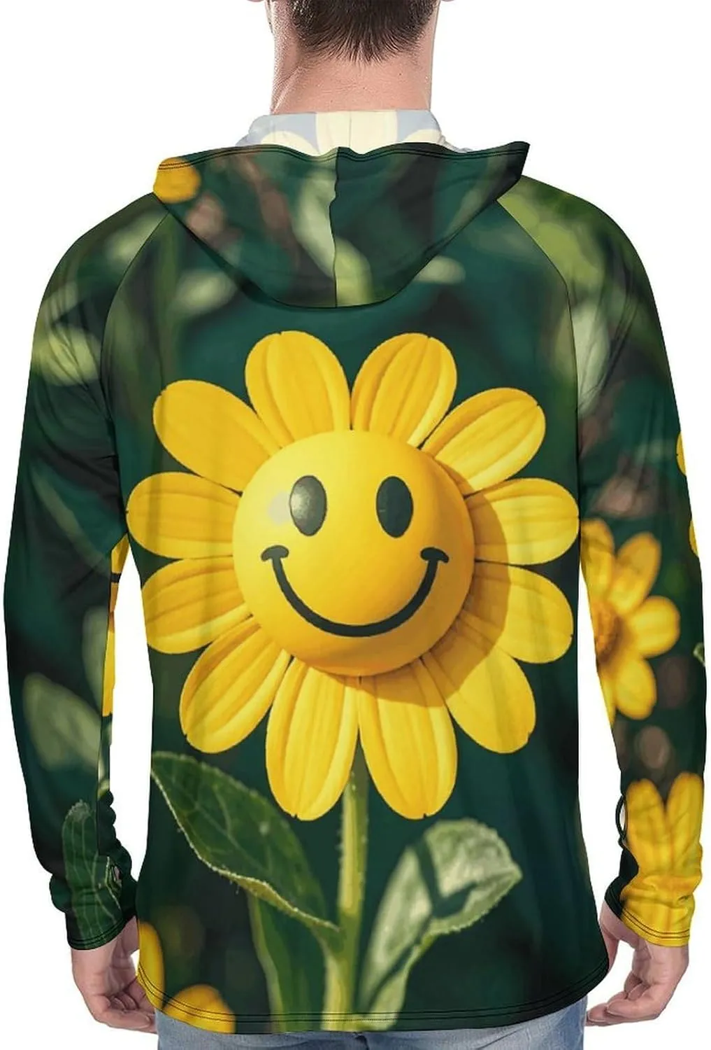 Men's UPF 50  Sun Protection Hoodie Outdoor UV Shirts Yellow Smiley Flower Long Sleeve Quick Dry Fishing Hiking Shirt