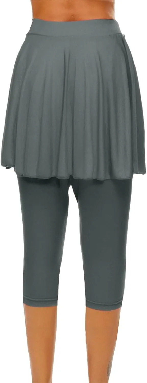 Miyaomn Women's Tennis Skirted Leggings Golf Sports Capris with Attach Skirt Pleated Athletic Yoga Skorts Pickleball Clothing
