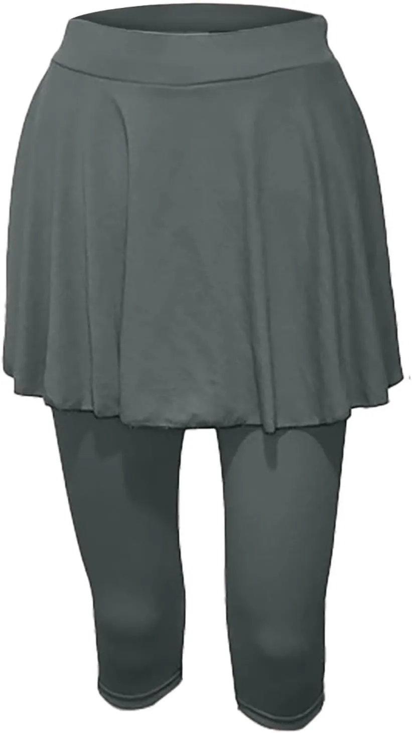 Miyaomn Women's Tennis Skirted Leggings Golf Sports Capris with Attach Skirt Pleated Athletic Yoga Skorts Pickleball Clothing