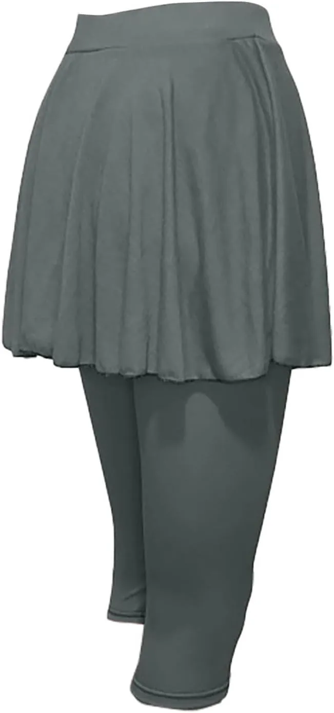 Miyaomn Women's Tennis Skirted Leggings Golf Sports Capris with Attach Skirt Pleated Athletic Yoga Skorts Pickleball Clothing