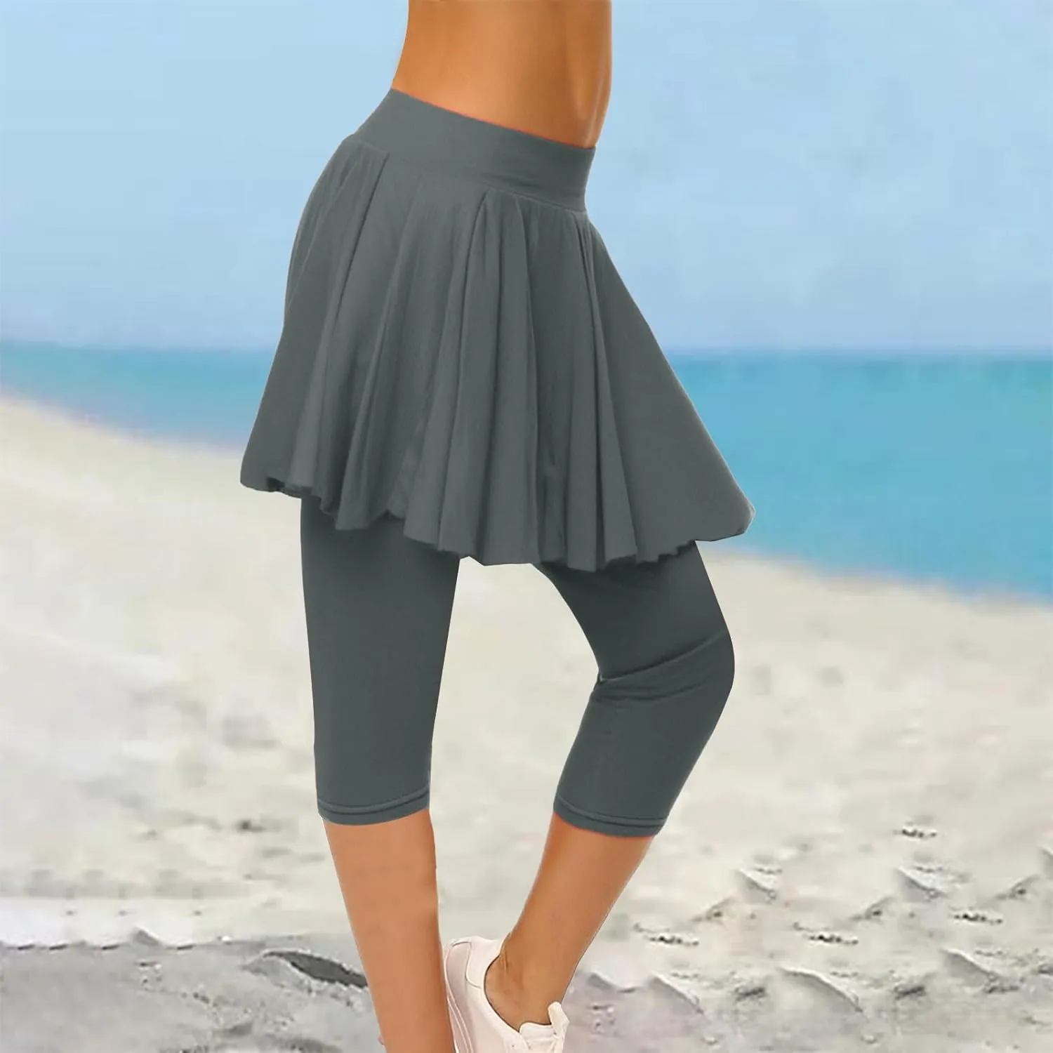 Miyaomn Women's Tennis Skirted Leggings Golf Sports Capris with Attach Skirt Pleated Athletic Yoga Skorts Pickleball Clothing