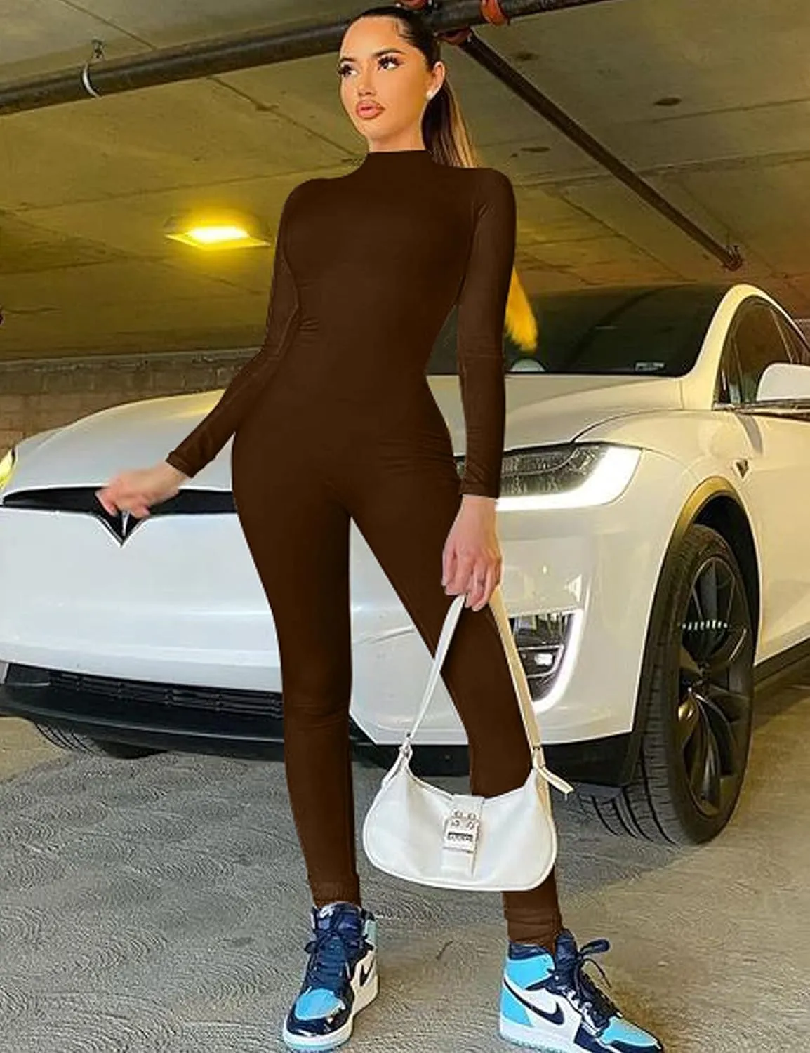 Mokoru Women's Sexy Bodycon Long Sleeve One Piece Jumpsuits Full Length Club Rompers
