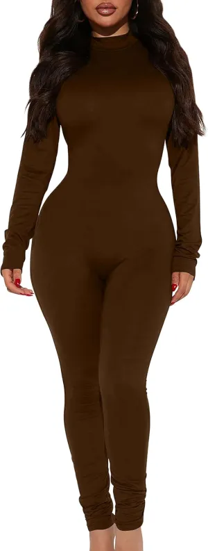 Mokoru Women's Sexy Bodycon Long Sleeve One Piece Jumpsuits Full Length Club Rompers