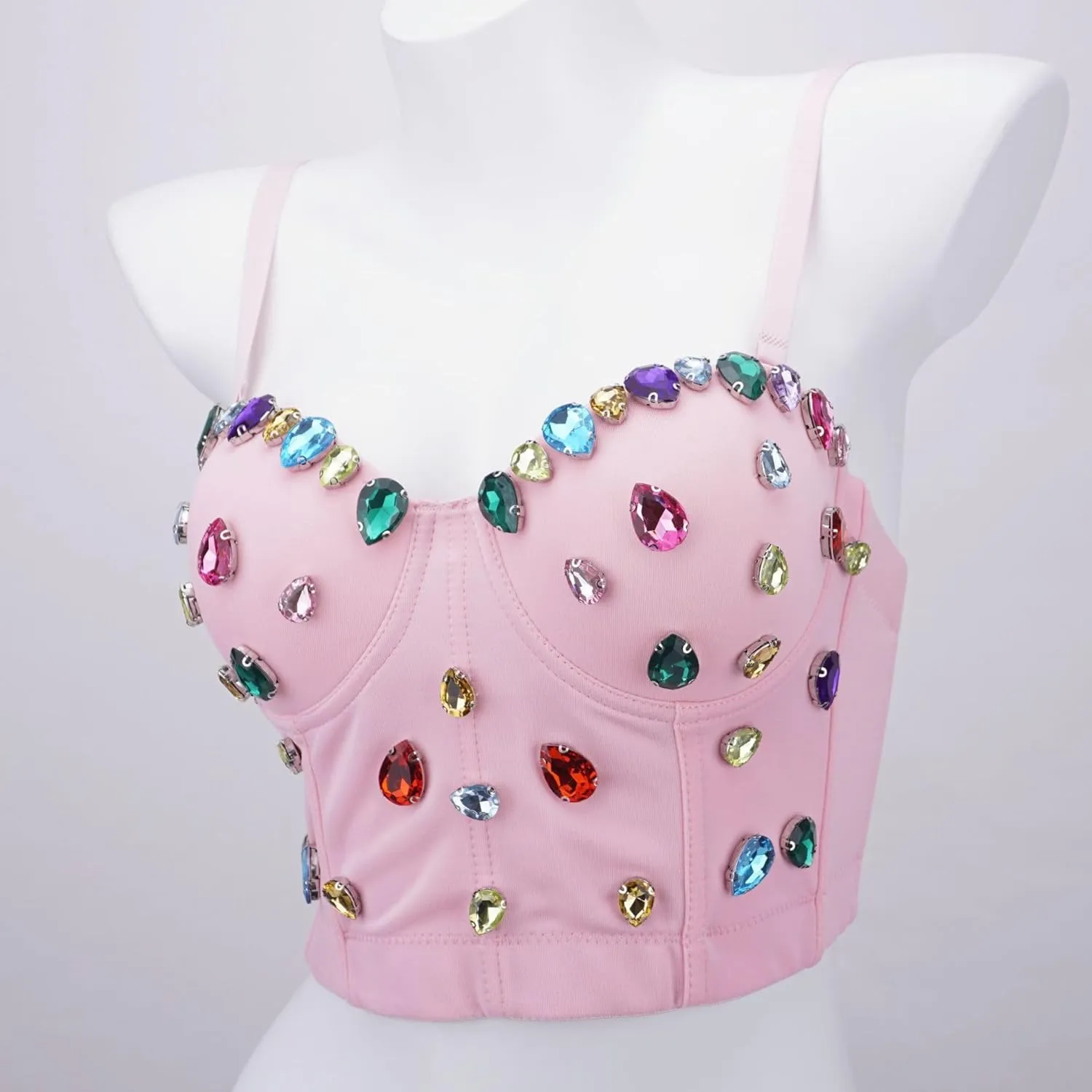 Multicolor Women Pearls Bustier Crop Top Pretty Sexy Sequined Crop Tops Performance Nightclub Party Camisole Vest