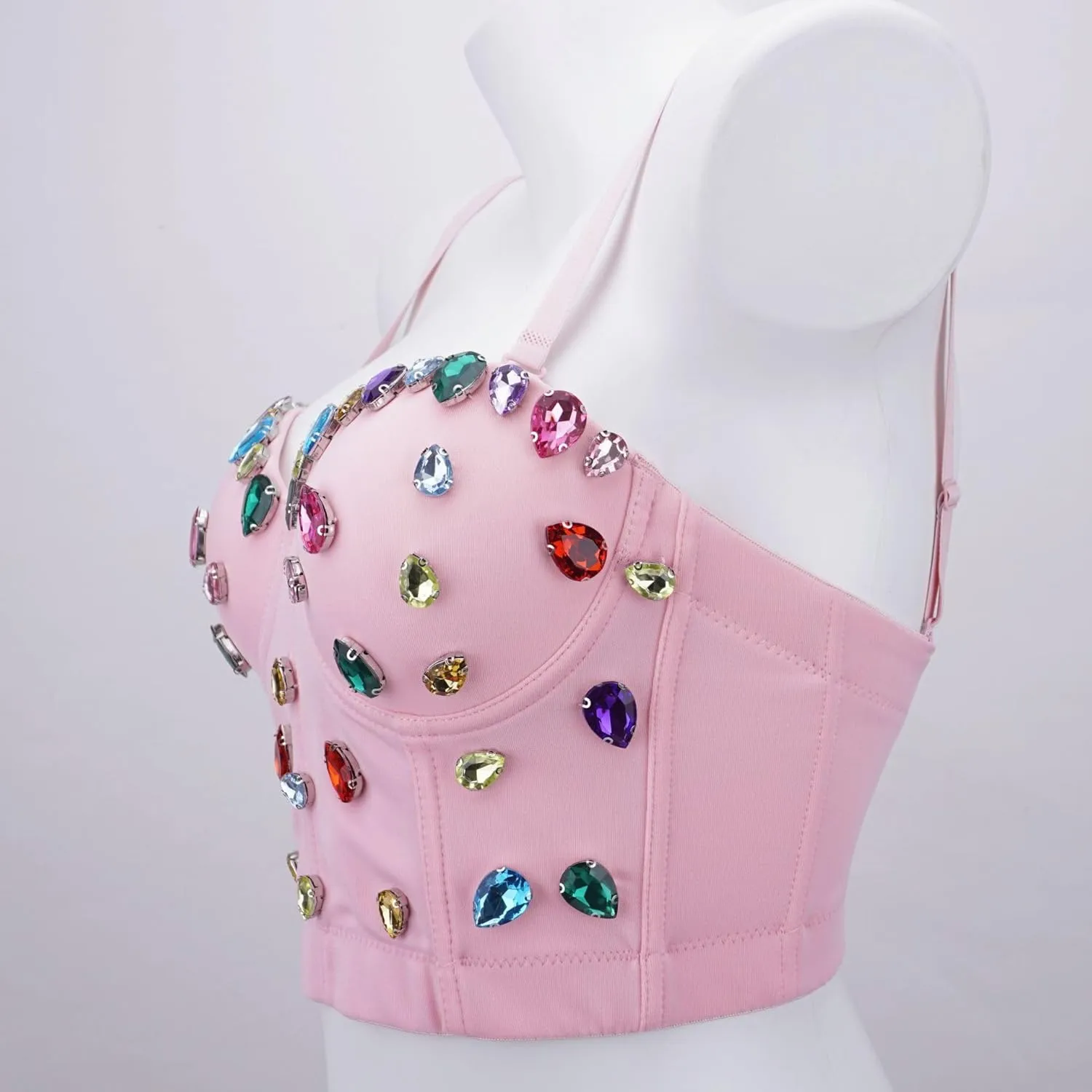 Multicolor Women Pearls Bustier Crop Top Pretty Sexy Sequined Crop Tops Performance Nightclub Party Camisole Vest