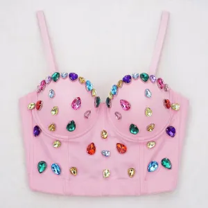 Multicolor Women Pearls Bustier Crop Top Pretty Sexy Sequined Crop Tops Performance Nightclub Party Camisole Vest