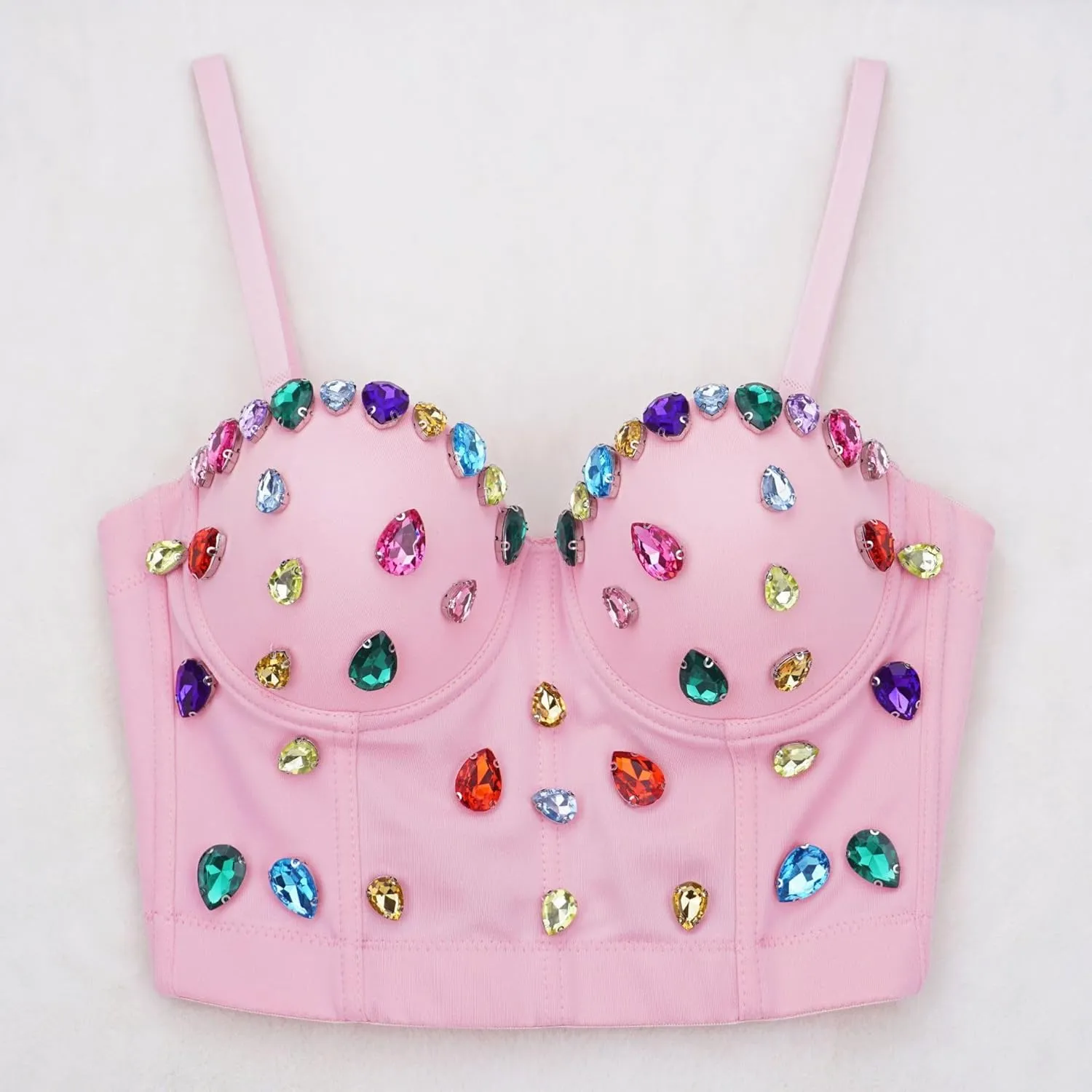 Multicolor Women Pearls Bustier Crop Top Pretty Sexy Sequined Crop Tops Performance Nightclub Party Camisole Vest