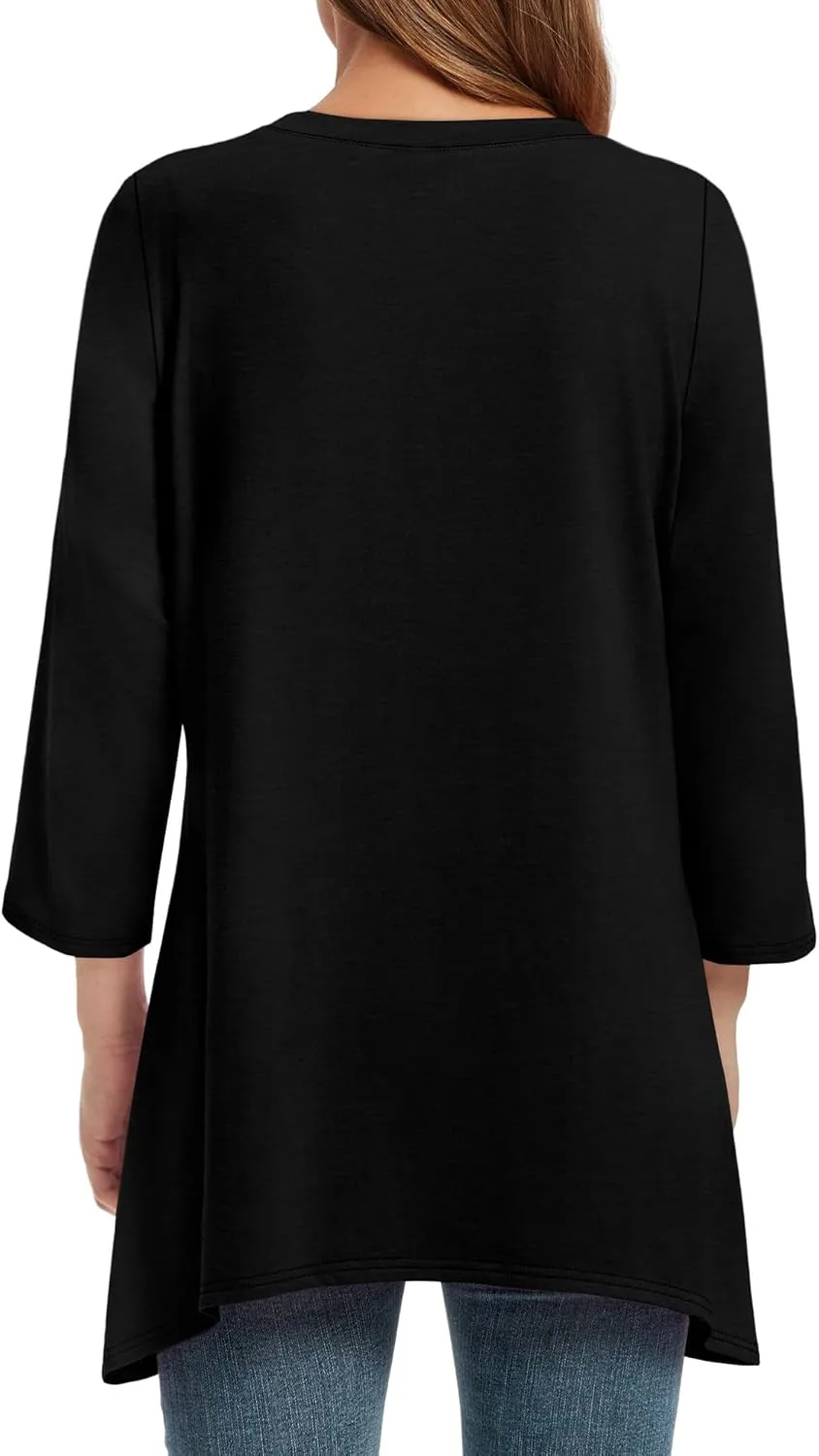 OFEEFAN Tunic Tops for Women Loose Fit Dressy 3/4 Length Sleeve Womens Tops with Asymmetrical Hem S-4XL