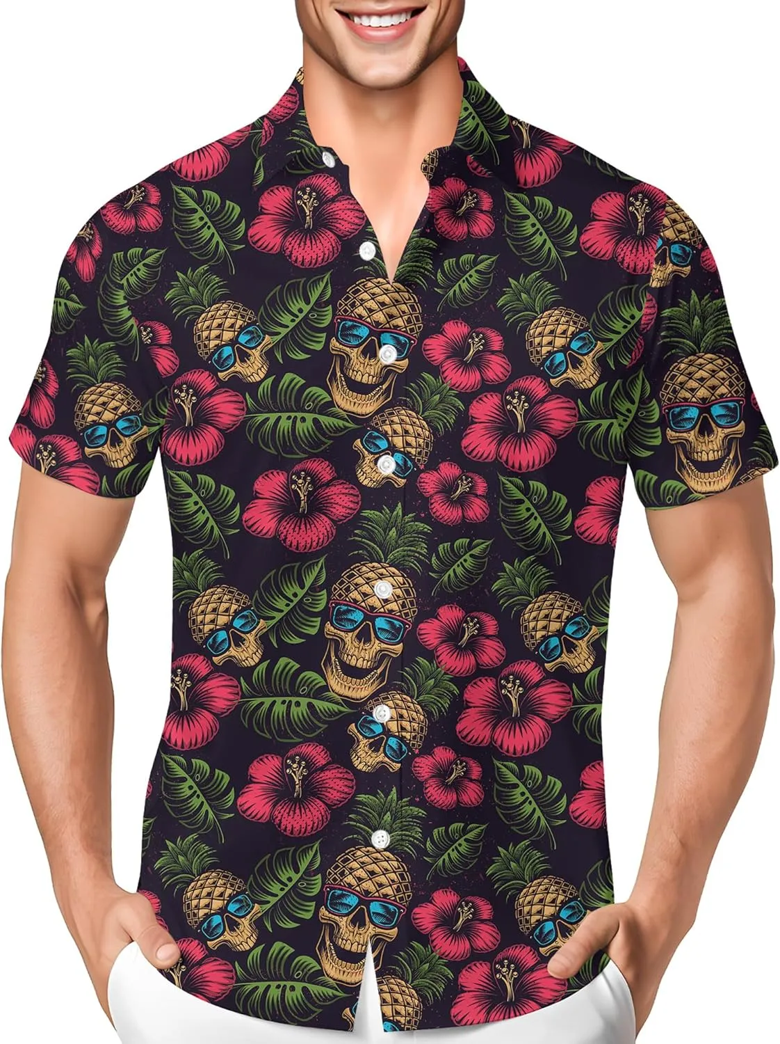 PAGYMO Hawaiian Shirt for Men Funny Summer Aloha Beach Shirts