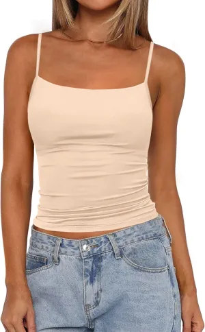 PRETTYGARDEN Summer Tank Tops for Women 2025 Sleeveless Spaghetti Strap Camisole Basic Crop Top Cute Going Out Fitted Shirts