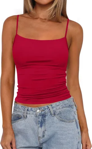 PRETTYGARDEN Summer Tank Tops for Women 2025 Sleeveless Spaghetti Strap Camisole Basic Crop Top Cute Going Out Fitted Shirts