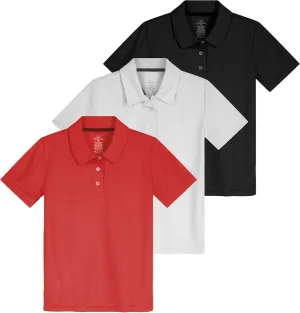 Real Essentials 3 Pack: Girls' Short Sleeve Performance Polo School Uniform(Ages 4-18)