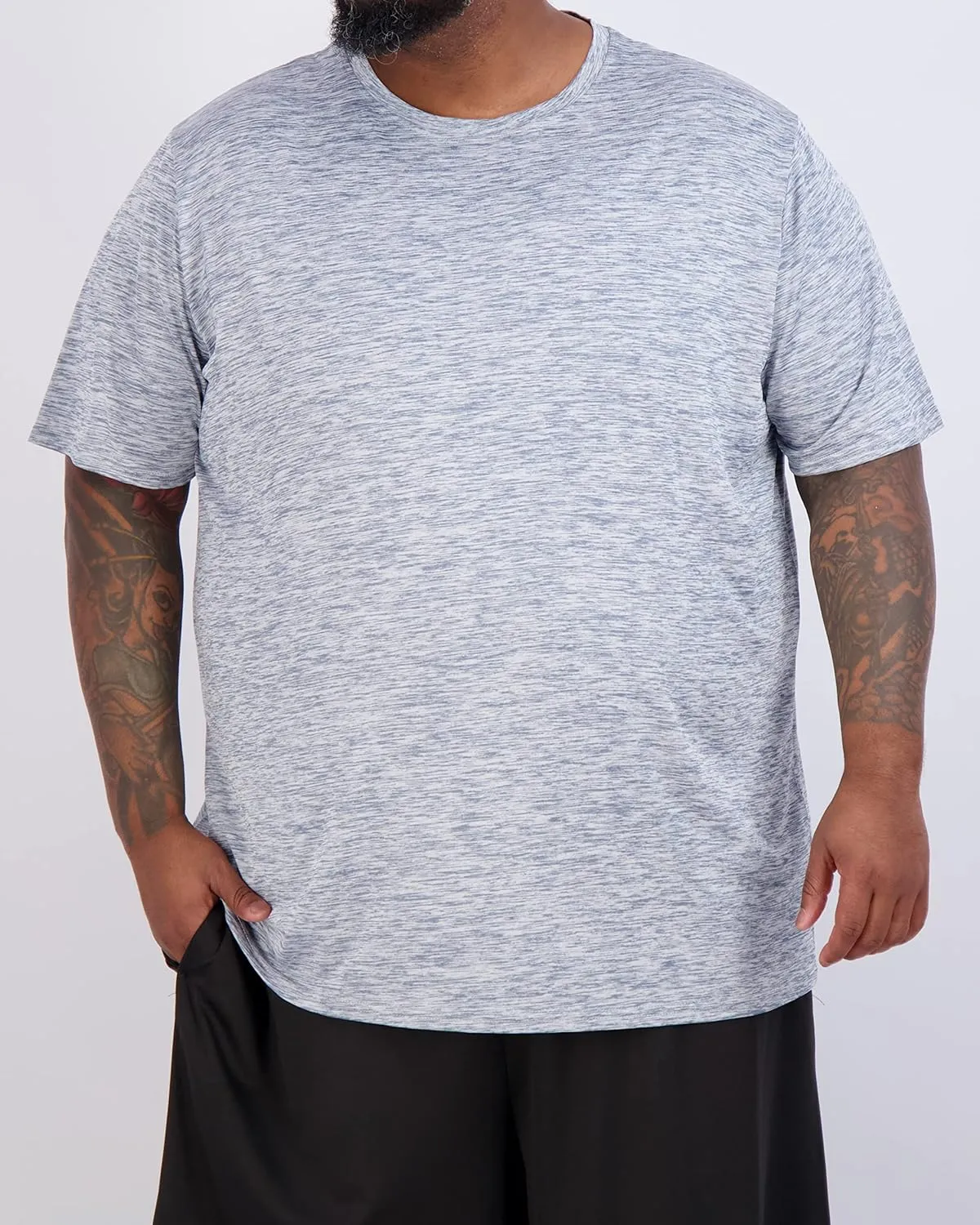 Real Essentials 3 Pack: Mens Big & Tall Tech Stretch Long-Sleeve & Short-Sleeve Dry-Fit T-Shirt (3XT-5XT)