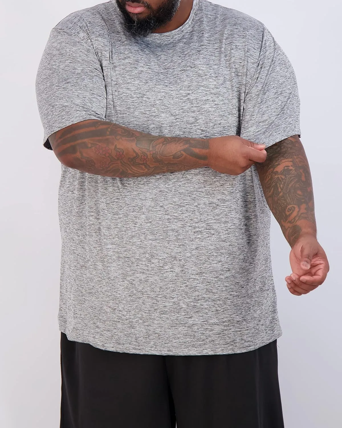 Real Essentials 3 Pack: Mens Big & Tall Tech Stretch Long-Sleeve & Short-Sleeve Dry-Fit T-Shirt (3XT-5XT)