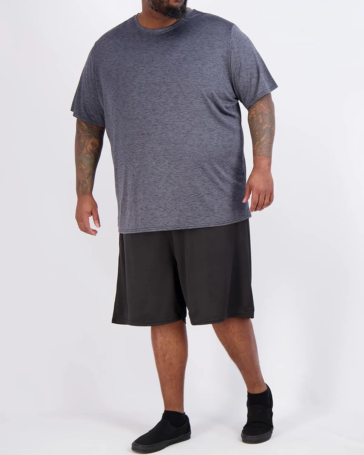 Real Essentials 3 Pack: Mens Big & Tall Tech Stretch Long-Sleeve & Short-Sleeve Dry-Fit T-Shirt (3XT-5XT)