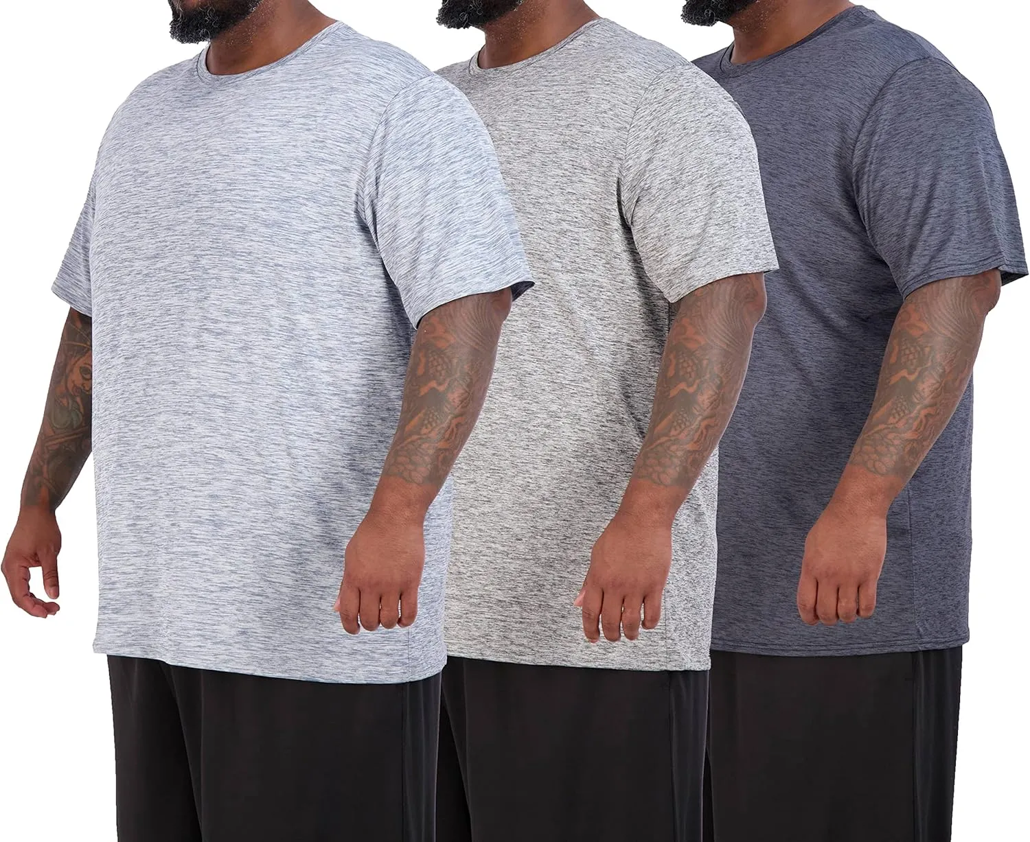 Real Essentials 3 Pack: Mens Big & Tall Tech Stretch Long-Sleeve & Short-Sleeve Dry-Fit T-Shirt (3XT-5XT)