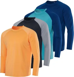 Real Essentials 4-Pack: Boys Long Sleeve Rash Guard Shirt Swimwear UPF Sun Protection Surf Top Swim Suit