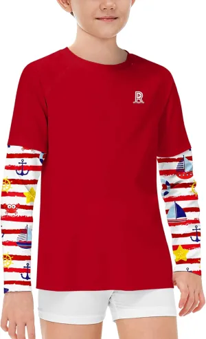 Remimi Unisex Kids Rash Guard SPF 50  Long Sleeve Sun Shirt Athletic Fishing Shirts 3-12 Years