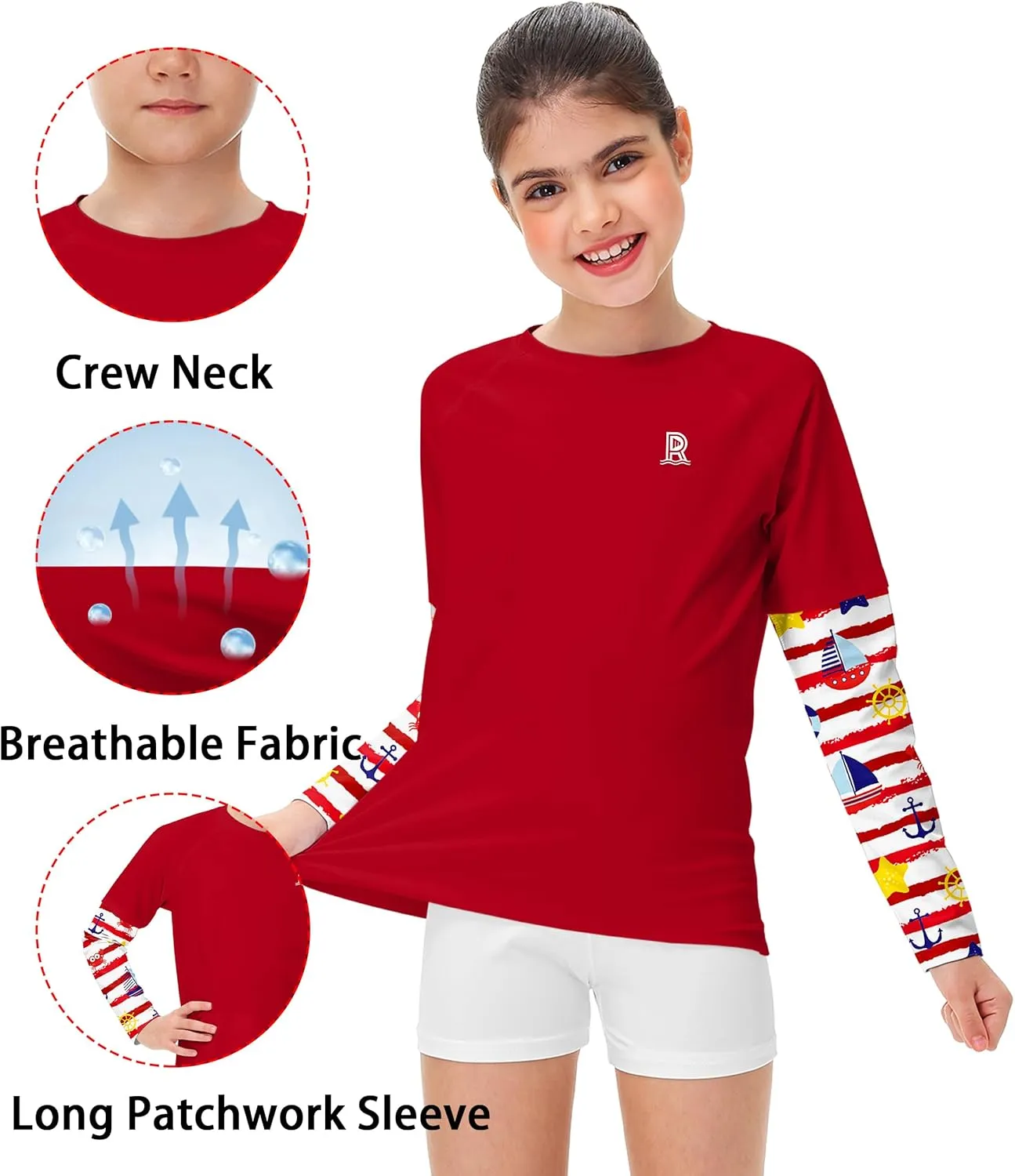 Remimi Unisex Kids Rash Guard SPF 50  Long Sleeve Sun Shirt Athletic Fishing Shirts 3-12 Years