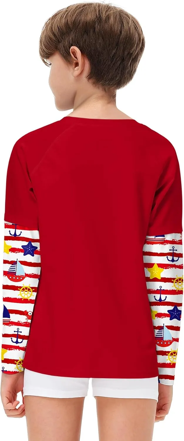 Remimi Unisex Kids Rash Guard SPF 50  Long Sleeve Sun Shirt Athletic Fishing Shirts 3-12 Years