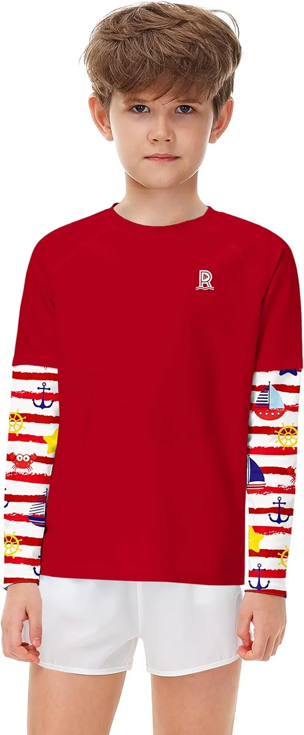 Remimi Unisex Kids Rash Guard SPF 50  Long Sleeve Sun Shirt Athletic Fishing Shirts 3-12 Years