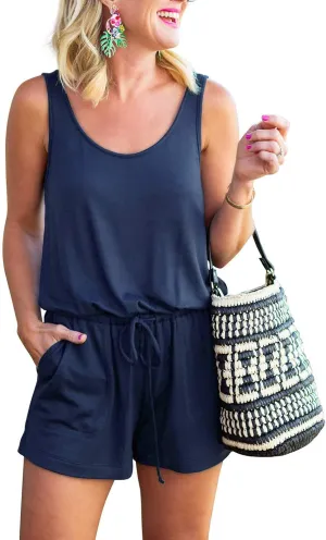 REORIA Womens Basic Summer Scoop Neck Sleeveless Tank Top Short jumpsuit Rompers
