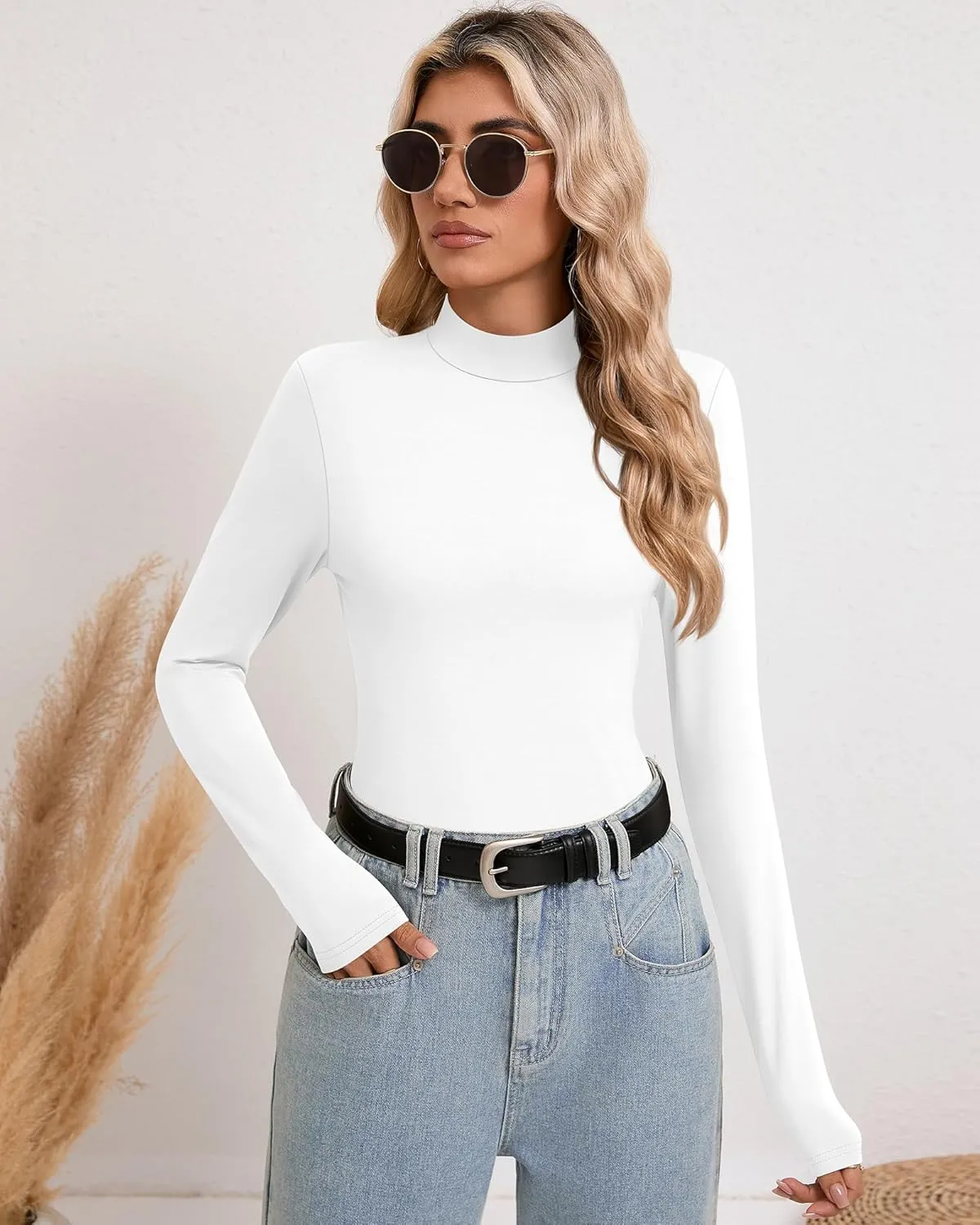 Riyiper 3 Pack Women's Tight Mock Turtleneck Tops Fitted Lightweight Long Sleeve Base Layer Shirts