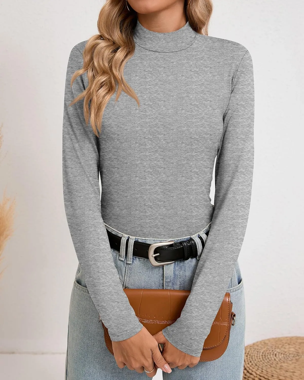 Riyiper 3 Pack Women's Tight Mock Turtleneck Tops Fitted Lightweight Long Sleeve Base Layer Shirts