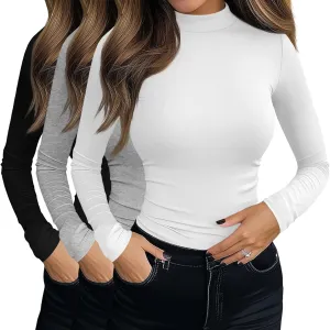 Riyiper 3 Pack Women's Tight Mock Turtleneck Tops Fitted Lightweight Long Sleeve Base Layer Shirts