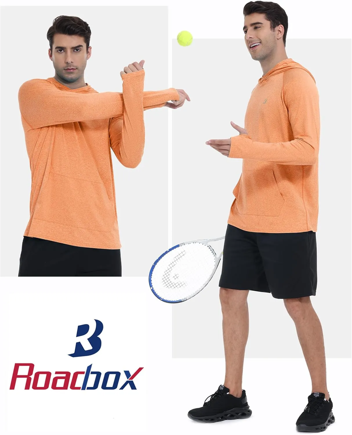 Roadbox Fishing Shirts for Men Long Sleeve, UPF 50  Sun Protection Hoodies with Pocket, Outdoor Running Hiking Rash Guard