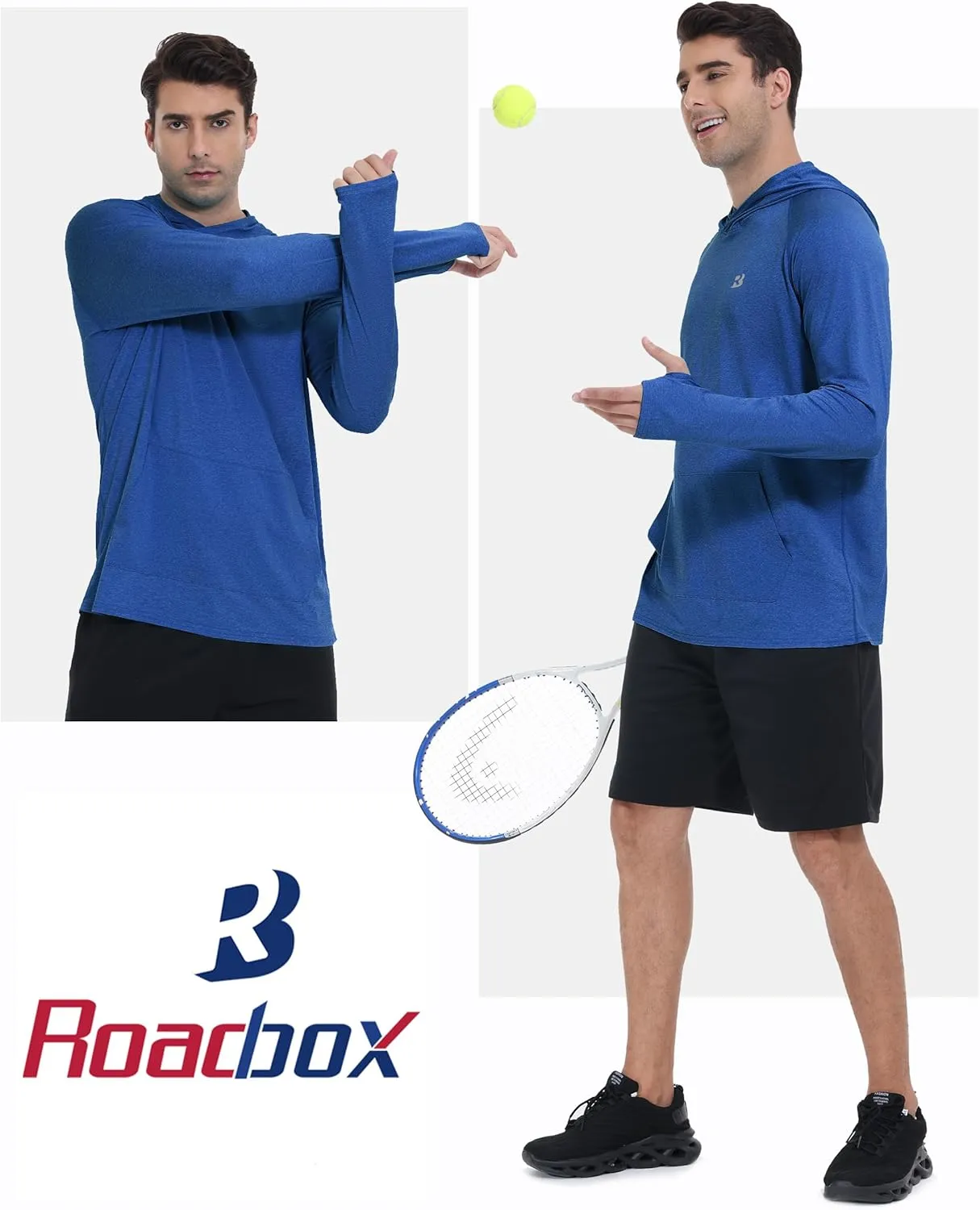Roadbox Fishing Shirts for Men Long Sleeve, UPF 50  Sun Protection Hoodies with Pocket, Outdoor Running Hiking Rash Guard