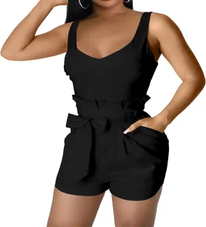 Rompers for Women Sexy Summer Casual Straps Short Pants Jumpsuits with Pockets Zipper