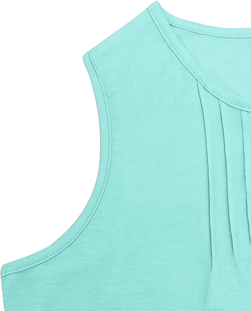 ROSRISS Women's Plus Size Sleeveless Pleated Shirts Dressy Loose Fit Tops Summer Casual Crew Neck Tank Tops XL-5XL
