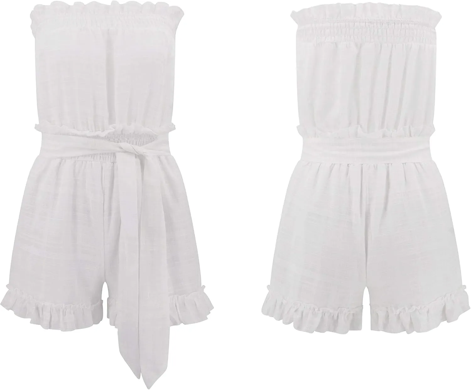 R.Vivimos Women's Summer Linen Ruffles Boho Casual Tube Playsuits Short Jumpsuit Rompers
