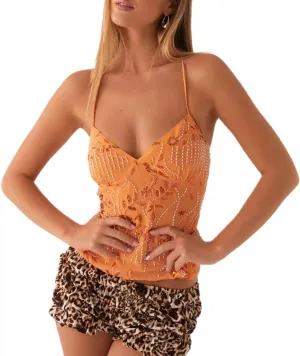 SAFRISIOR Women Y2K Floral Sequin Cami Top Sexy Sparkle Tank V Neck Open Back Cute Criss Cross Straps Halter Crop Tops