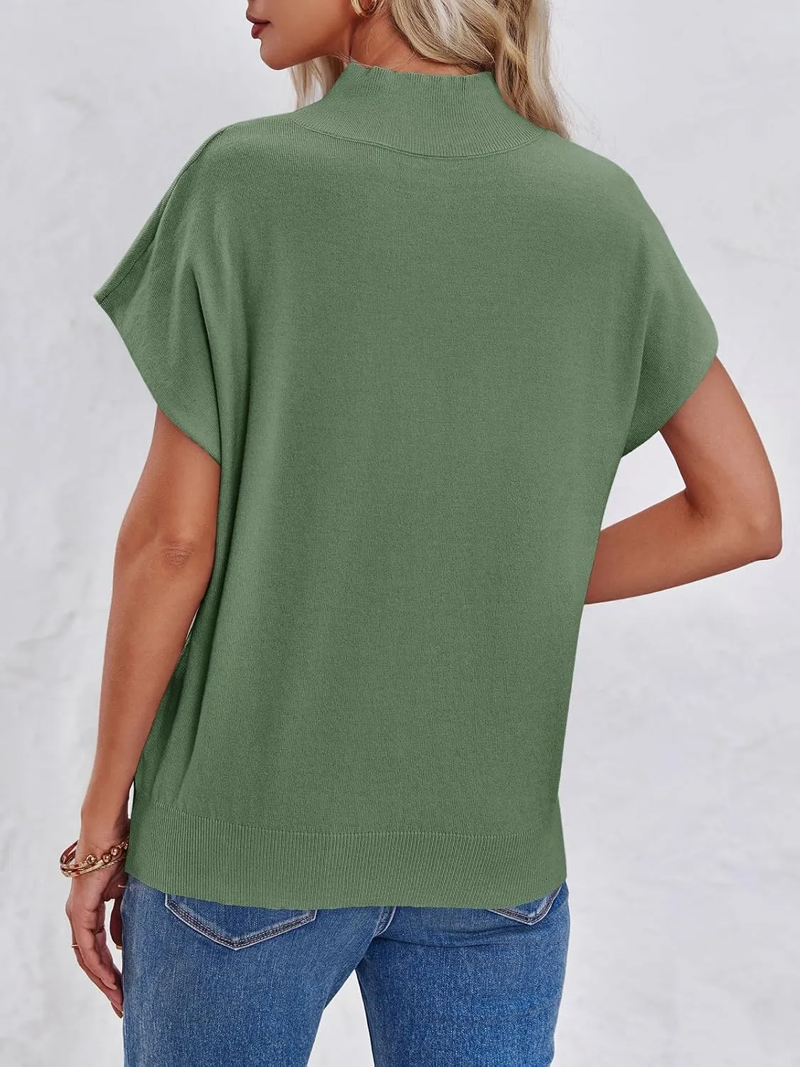 Saodimallsu Womens Summer Cap Sleeve Tops Mock Neck Knit Sweater Vest Sleeveless Work Elegant Shirts