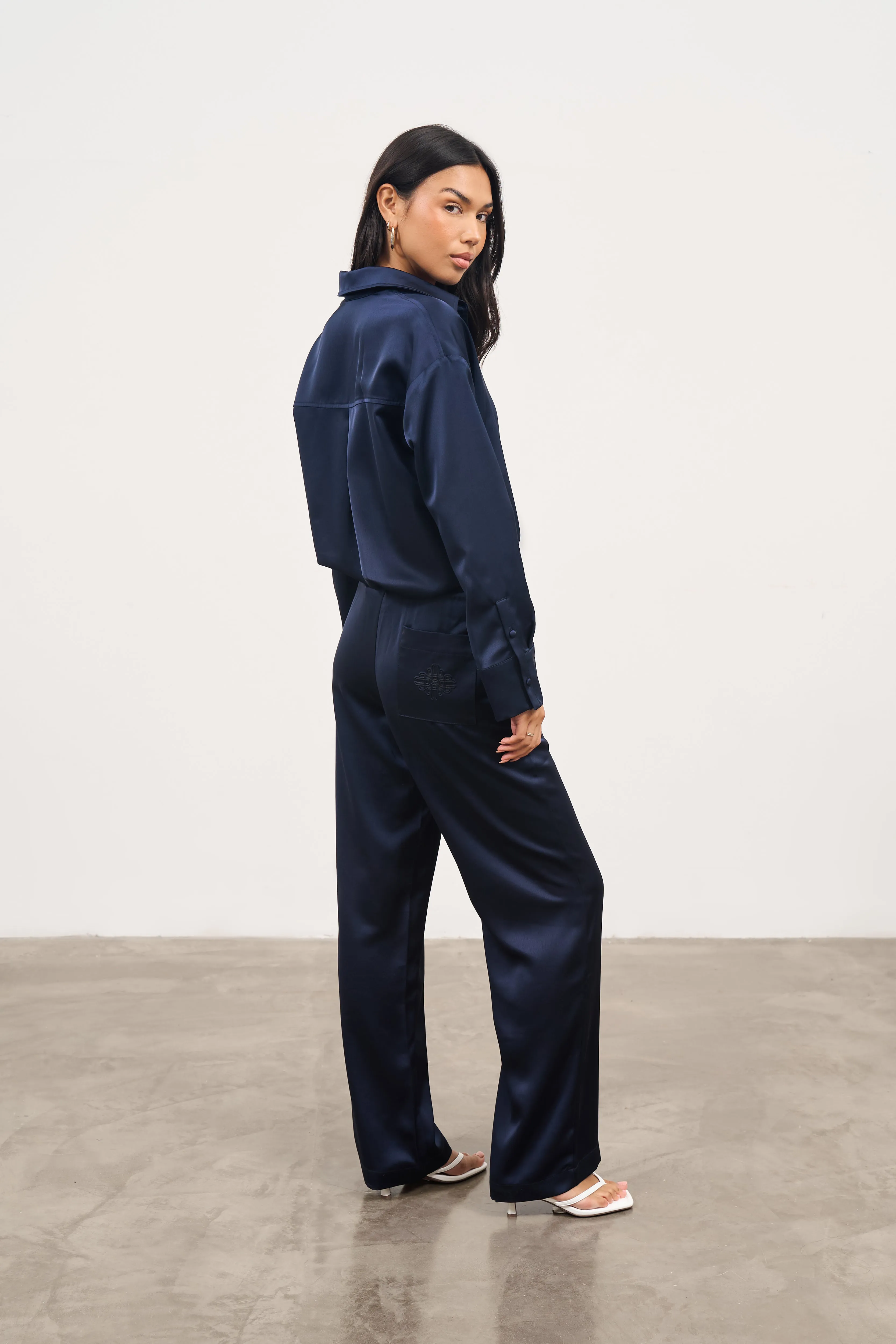 SATIN EMBLEM SHIRT - NAVY