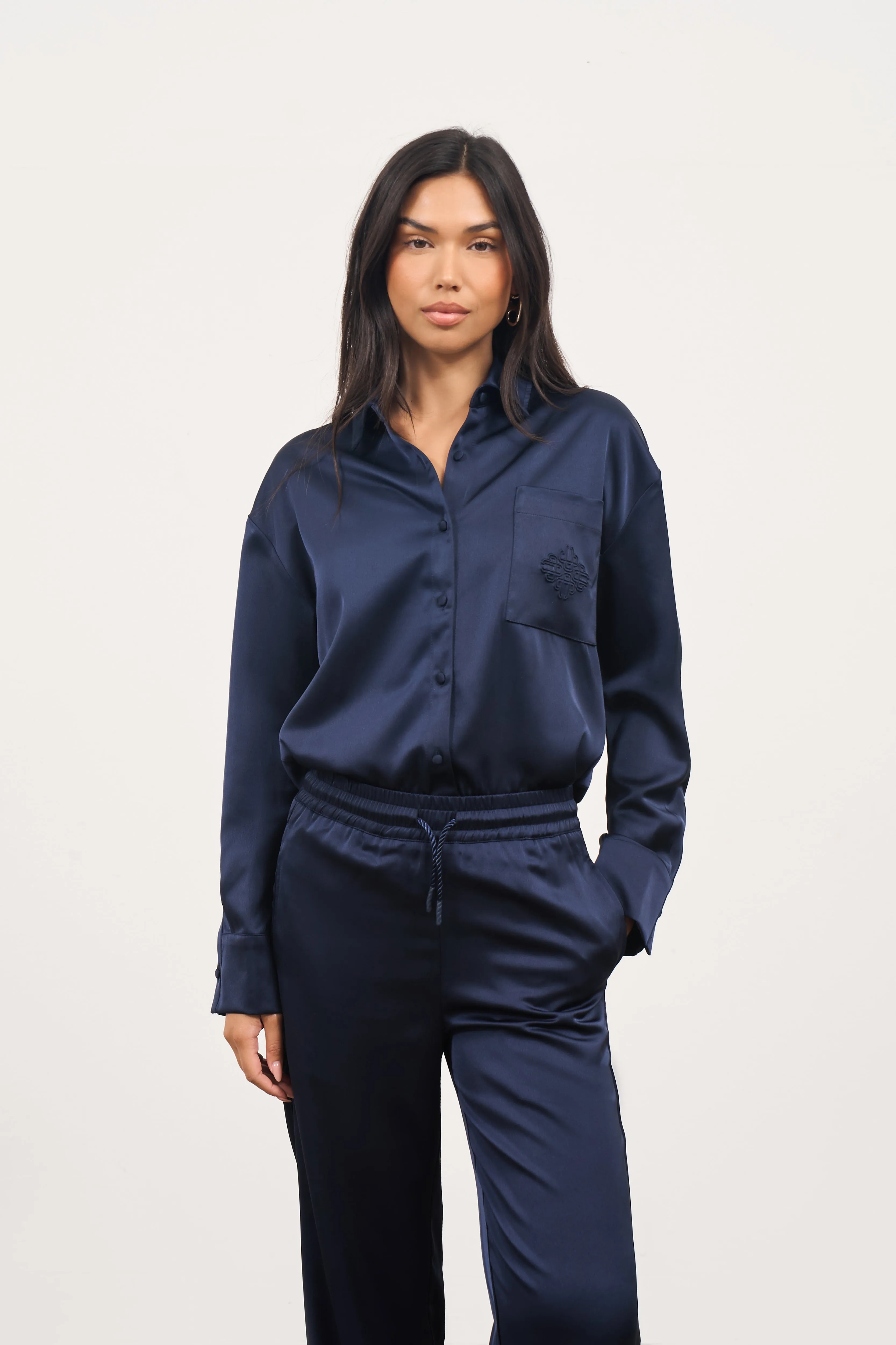 SATIN EMBLEM SHIRT - NAVY